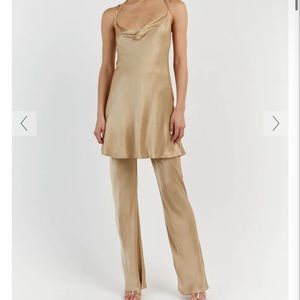 DISSH Gold Satin Cowl Neck Top